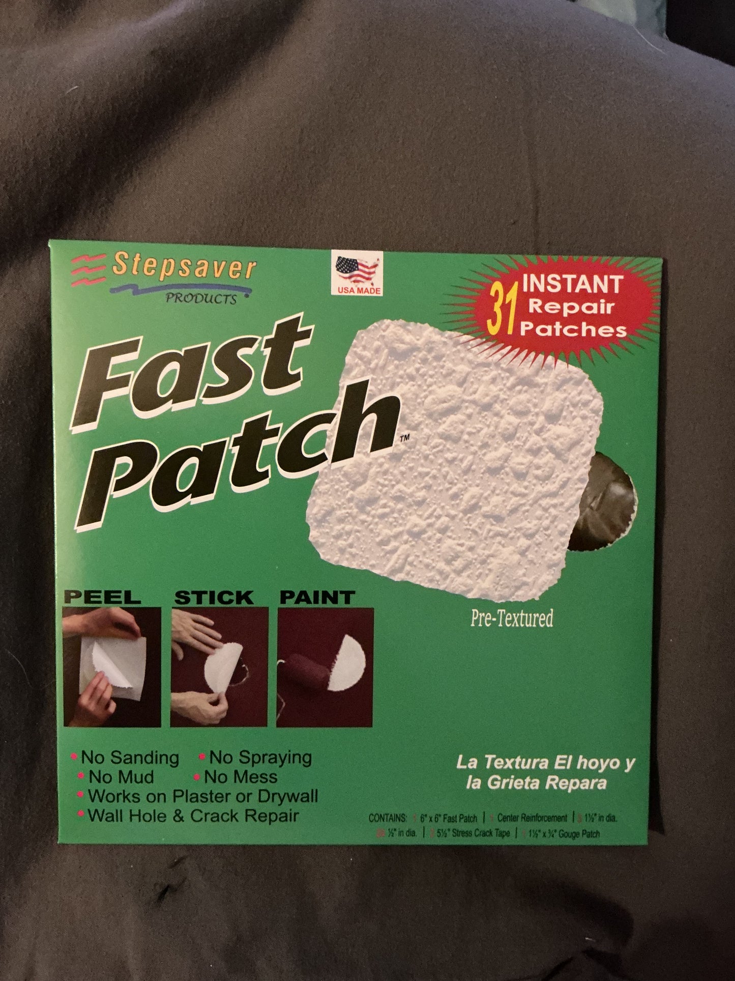 USA Made Stepsaver Products Fast Patch wall repair patch smooth & textured options