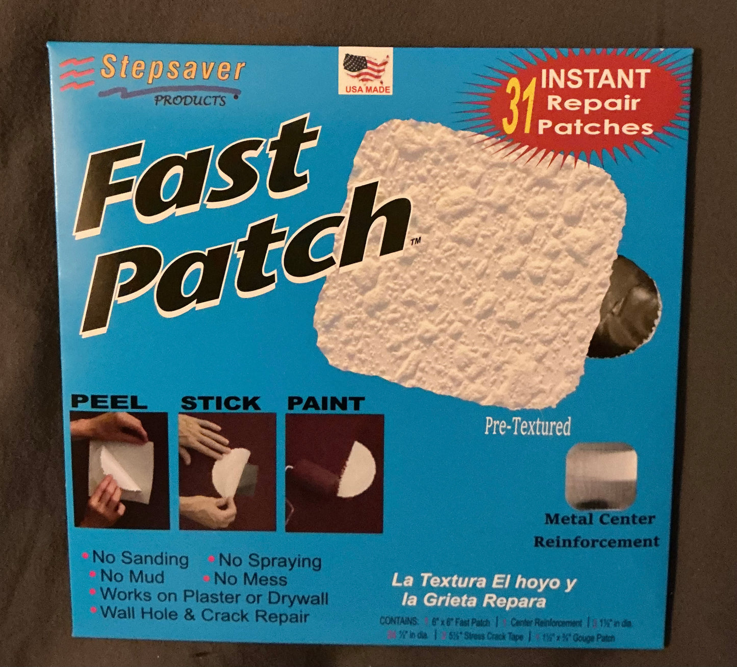USA Made Stepsaver Products Fast Patch wall repair patch smooth & textured options