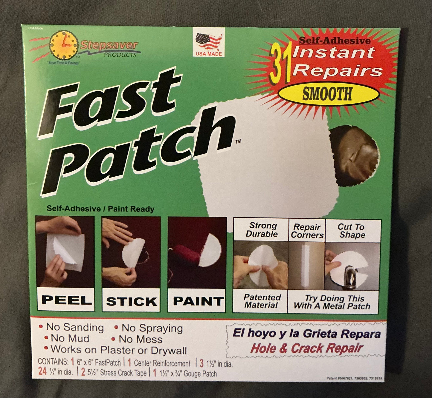 USA Made Stepsaver Products Fast Patch wall repair patch smooth & textured options