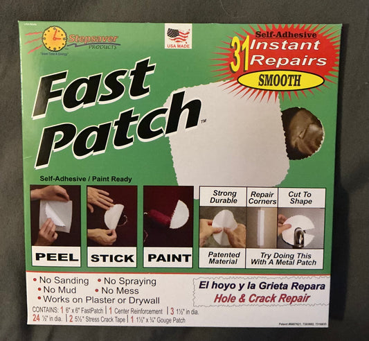 Self-Adhesive Fast Patch Smooth 31 repair Wall Patch Kit. Patented, USA Made