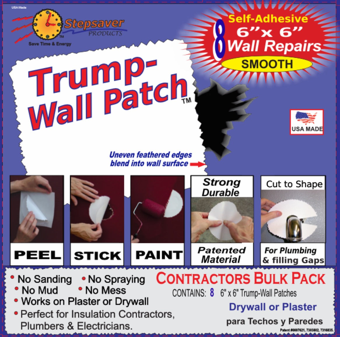 USA Made Trump-Wall Patch Kit Contractors Bulk (8 Repair Pack)